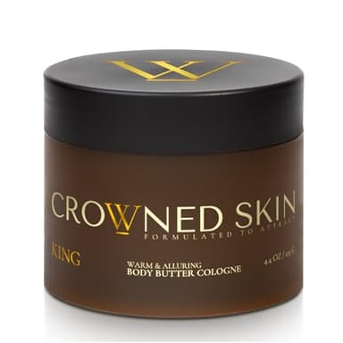 Crowned Skin King Cologned Body Butter for Men | Warm & Sensual | New Moisturizing Formula Scented with Sandalwood & Leather | Infused with Organic Shea & Mango Butters | All-Day Fragrance | 4.4oz