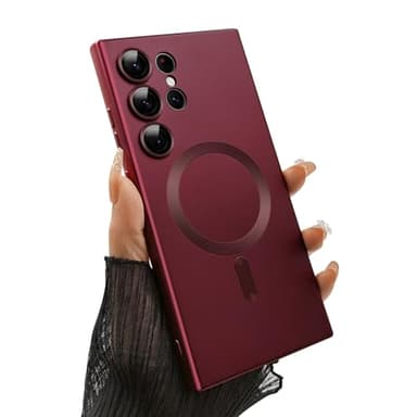 ankofave Magnetic case for Samsung Galaxy S24 Ultra Phone Case for Women/Men, Matte Luxury Soft Metallic Luster Design with Camera Lens Protector, Shockproof Anti-Scratch Phone Case 6.8" -Wine Red