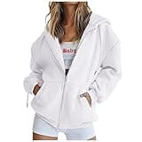 Ceboyel Womens Full Zip Up Hoodies Drawstring Oversized Jackets With Pocket Long Sleeve Sweatshirt Y2K Trendy Fall Clothing Sweatshirt for Women Trendy Graphic White S