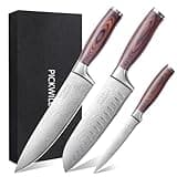 PICKWILL Kitchen Knife Set, 3-Piece Chef Knife Set, Sharp Knives Set with Wooden Handle, High Carbon Stainless Steel Professional Kitchen Knives, Elegant Gift Box for Home or Restaurant