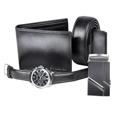 papasgix Gifts for Men, Men's Watch Set, Black Artificial Leather