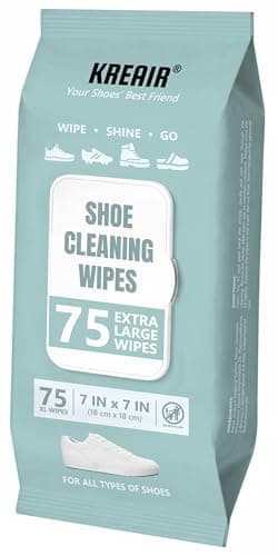 Kreair Shoe Cleaning Wipes Extra Large 75 Count, Dotted Side for Tough Dirt Stains & Smooth Side for Gentle Cleaning, 7"x7" XL Wipes, Quick Clean for Sneakers, Wipe Shine Go
