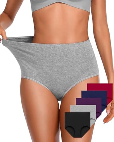 OUENZ Tummy Control Underwear Womens Cotton High Waisted Panties Soft Stretch Full Coverage Ladies Postpartum Briefs Pack