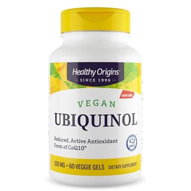 Healthy Origins Vegan Ubiquinol (Active Form of CoQ10), 100 mg - Kaneka Ubiquinol Supplements for Heart Health & Antioxidant Support - Gluten-Free & Non-GMO Supplement - 60 Veggie Gels