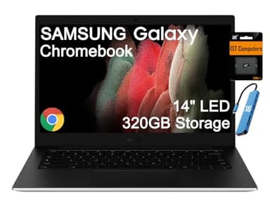 Samsung Galaxy Chromebook Go Laptop (14" LED, Intel Celeron N4500, 320GB Storage (64GB eMMC + 256GB SD Card)) Home & Student, Spill-Resistant, 12-Hr Long Battery, Webcam, Wi-Fi 6, IST HUB, Chrome OS