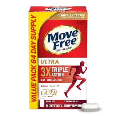 Move Free Ultra Triple Action Joint Support Supplement - Type II Collagen Boron & Hyaluronic Acid - Supports Joint Comfort, Cartiliage & Bones in 1 Tiny Pill Per Day, 64 Tablets (64 servings)*