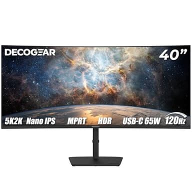 Deco Gear 40 Curved 5K2K Nano IPS Monitor | 5120×2160 UltraWide 21:9 Display, 120 Hz Refresh | 65 W USB-C PD | HDR, Adaptive Sync | Built-in Speakers for Work
