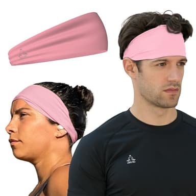 Temple Tape, Headbands for Men and Women - Mens Sweatband & Sports Headband Moisture Wicking Workout Sweatbands for Running, Cross Training, Yoga and Bike Helmet Friendly - Pink