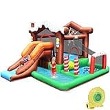 HONEY JOY Inflatable Water Slide, 6 in 1 Toddler Giant Blow Up Bouncy Water Park w/Crawl Tunnel, Outdoor Water Bounce House Water Slides Inflatables for Kids and Adults Backyard(with 480W Blower)