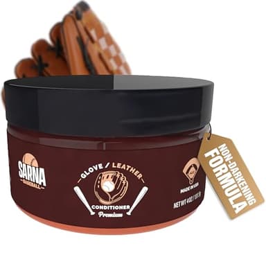 Sarna Baseball Leather Glove Conditioner Cream, 4 oz. – Softens, Restores, and Breaks Gloves & Mitts, Non-Darkening Formula, Wax-Free, & Safe for Leather Sports Gear – Pro Baseball Glove Conditioner