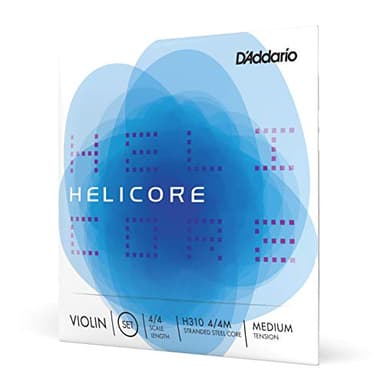 D'Addario Helicore 4/4 Size Violin Strings Set with Plain Steel E String - H310 4/4M - Full Set - Medium Tension