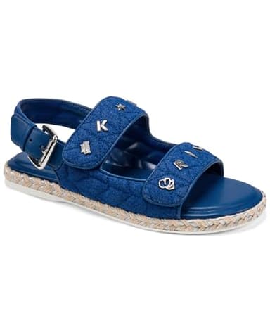 KARL LAGERFELD Women's Charlay Double Strap Sandal with Pin Embellishments, BLUE, 9