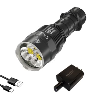 EdisonBright Nitecore TM9K PRO 9900 Lumen USB-C Rechargeable LED Flashlight with 5000mah Battery and EBR USB Charging Adapter Bundle