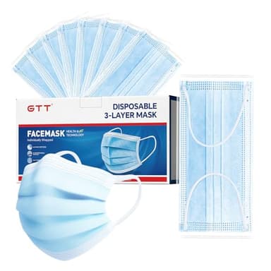 GTT 50PCS ASTM Level 3 Highly Protective 3 Layer Face Mask with Ear Loops - Individual Packaging, Blue