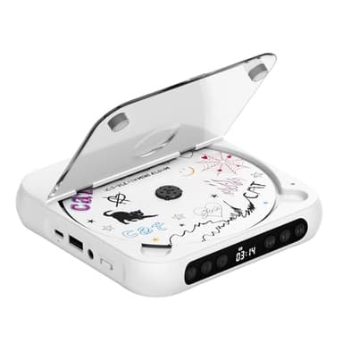 ENVYCLOUD CD Player Portable with Dual Stereo Speakers, Rechargeable Portable CD Player with Bluetooth for Home with Headphones, Support CD/AUX/USB, White