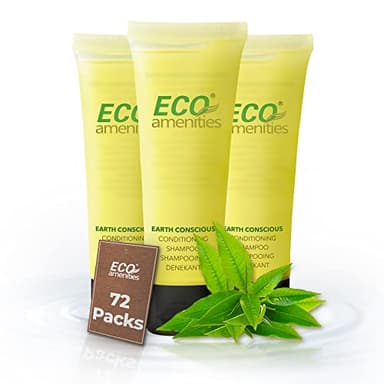 ECO amenities Shampoo Mini Flip-Cap Tubes - 1 fl oz (30 mL), 72 Count - Bulk Mini Shampoo Packs & Hotel Toiletries Bulk & Travel Toiletry Bottles - Green Tea Scent
