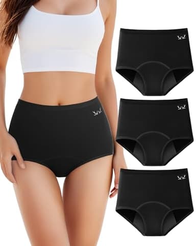 TANSTC Period Underwear for Women Heavy Flow Leakproof Panties Soft Fit Teens High Waisted Menstrual Panties Postpartum Hipster Briefs -3 Pack