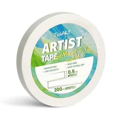 JusArt Artist Tape for Watercolor Paper, 1/2 inch Wide 200FT Long, White Art Tape for Masking, Drafting and Painting, Acid Free, Low Tack