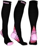 Physix Gear Compression Socks - Best Men & Womens Compression Socks for Circulation, Running, Nurses, Athletic Use Sock Compression, Blood Pressure Socks, Calcetines de Compresion, Black/Pink, S/M