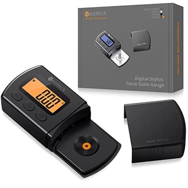 Neoteck Digital Turntable Stylus Force Gauge 0.01g/5.00g with Orange LCD Backlight Turntable Stylus Pressure Gauge with 5g Weight &Leather Case Accurate Tracking for Phono Cartridge -Jet Black