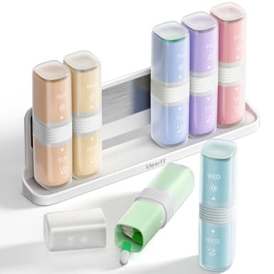 Ideerfit Magnetic Weekly Pill Organizer 2 Times a Day, AM PM Pill Box 7 Day, Removable Large Twice Medicine Pill Case, Medication Container Holder for Vitamins and Supplements, Rainbow