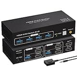 ATLAHET Dual Monitor KVM Switch HDMI Two Port 4K 60Hz KVM Switcher for 2 Computers 2 Monitors with 4 USB 3.0 Ports Support Copy and Extended Display and Desktop Control Including USB 3.0 Cable