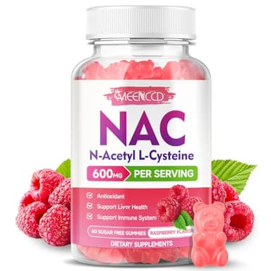 MEENCCD NAC Gummies, N Acetyl Cysteine 600mg, NAC Supplement for Antioxidants & Immune Support, Sugar-Free, Natural Raspberry Flavor, 60 Count