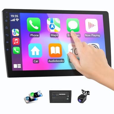 Haudio 9" Wireless Double Din Car Stereo with Bluetooth, Wireless CarPlay Radio and Android Auto, Backup Camera, GPS Navigation, Free APK Download and Deletion, FM, Voice Control, Mirror Link