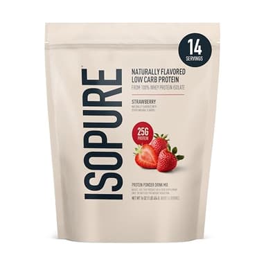 Isopure Low Carb 100% Pure Whey Isolate Protein Powder, Lactose Free, Gluten Free, With Vitamins, Strawberry, 25g Protein Per Serving, 1 Lb, 14 Servings (Packaging May Vary)