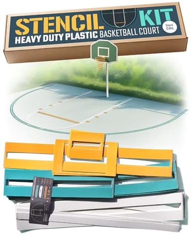 STENCILIT Basketball Court Stencil Kit for Concrete - Heavy Duty Plastic, Professional Kit for Driveway & Concrete, Reusable, Easy Assembly, Key & 3Point, High School Regulation Size