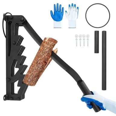 Johaus Wall Mounted Wood Splitter, Heavy-Duty Carbon Steel Kindling Splitter with Long & Short Handles Gloves, Manual Log Splitter for Soft Wood Indoor Fireplace, Campfire & Outdoor Use