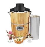 Elite Gourmet Old Fashioned 6 Quart Vintage Wood Bucket Electric Ice Cream Maker Machine Appalachian, *Bonus Classic Die-Cast Hand Crank for Churning, Uses Ice and Rock Salt Churns Ice Cream in Minute