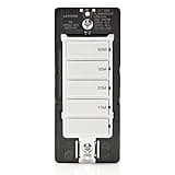 Leviton Countdown Timer Switch for bathroom fan and household lights, 10-20-30-60 min, No Neutral Required, Single Pole, 15A, 1/2HP/9.8A Fan/Motor, DT160-1LW, White
