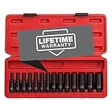 SUNEX TOOLS 1831, 1/4 Inch Drive Deep Magnetic Impact Socket Set, 14-Piece, Metric, 4mm - 15mm, Cr-Mo Alloy Steel, Heavy Duty Storage Case, Meets ANSI Standards