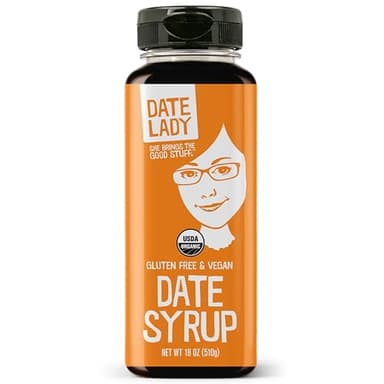 Date Lady Organic Date Syrup 18 oz Squeeze Bottle | Vegan, Paleo, Gluten-free & Kosher | Sugar Substitute | More Nutrition Than Maple Syrup or Honey