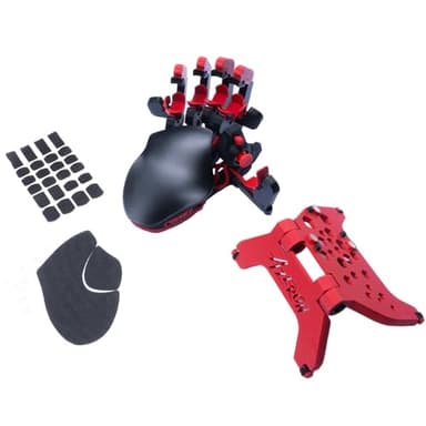 AZERON Cyborg ll Keypad Bundle – Programmable One Handed Gaming Keyboard for PC, Hall Effect Joystick and 30 Programmable Keys, Magnetic Stand and Grip Tapes Included (Red, Cyborg ll Bundle)
