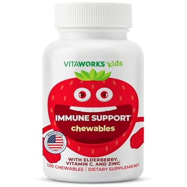 VitaWorks Kids Elderberry With Zinc and Vitamin C - Immune Support Supplement Chewable Tablets - Tasty Natural Mixed Berry Flavor - Vegan, Vegetarian, Gluten Free, Non-GMO, for Children, 120 Chewables