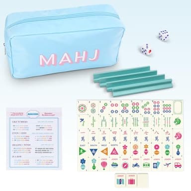 Soulchen Mini American Mahjong Tile Set Include 160 0.8 Inch Mahjong Tiles 2 Dice 4 Wooden Rulers 1 Accessory Bag 4 Beginner Rule Cards (Travel)