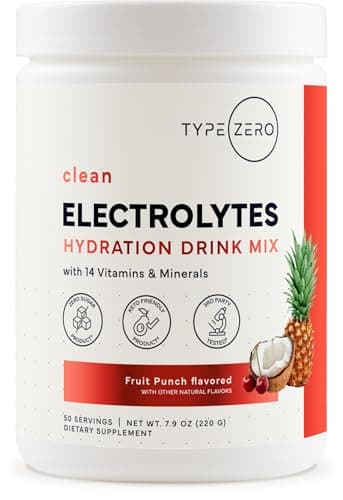 Type Zero Clean Electrolytes Hydration Powder Drink Mix + 14 Essential Vitamins & Minerals - Sugar Free, Zero Artificial Ingredients - Fruit Punch, 50 Servings