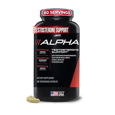 Alpha JYM Testosterone Support | Male Vitality, Health Optimization, Ashwagandha, Fenugreek, Eurycoma, Damiana, Quercetin, DIM | JYM Supplemental Science | 180 Vegetarian Capsules