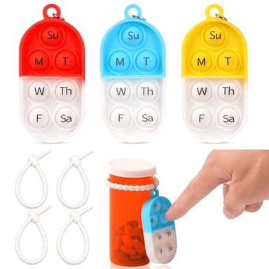 3 Pack Pill Reminder Medication Pill Tracker Bottle with Ties Reusable Daily Medication Tracker Portable with Button 7 Day Memory Aid Medication Dose Silicon for The Elderly Red Yellow Blue(3)