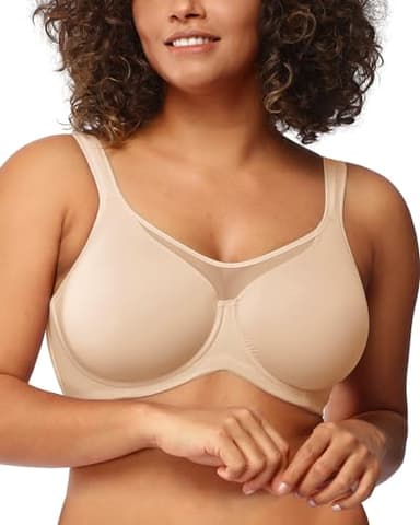 HSIA Minimizer Bras for Women Plus Size, Full Coverage Coolcomfort T Shirt Unlined Bra with Underwire for Heavy Breast, Light Beige 38DD