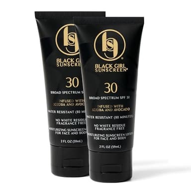 Black Girl Sunscreen SPF 30 for Face & Body - Moisturizing Skin Protection, SPF 30, Sun Lotion for Women & Men, Ultra Sheer, Travel Size, No White Cast for Melanin Rich Skin - 2 fl oz, 2 Pack