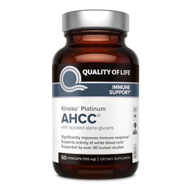 Quality of Life Premium Kinoko Platinum AHCC Herbal Supplement, 750mg per Capsule, for Immune Support, Liver Function, Maintains Natural Killer Cell Activity, Pack of 1, 60 Veggie Capsules