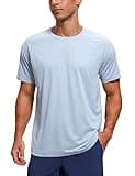 CRZ YOGA Lightweight Short Sleeve T-Shirt for Men Quick Dry Workout Running Athletic Tee Shirt Tops Chambray Blue Heather Large