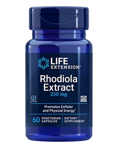 Life Extension Rhodiola Extract, Rhodiola rosea Supplement, standardized Extract, Promotes Physical and Mental Performance, Gluten-Free, Non-GMO, Vegetarian, 250 mg, 60 Capsules