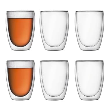 Bodum 12oz Pavina Double Wall Insulated Tumbler, High-Heat Borosilicate Glass, Set of 6, Clear