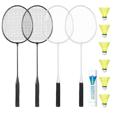 AboveGenius Badminton Rackets Set of 4 for Outdoor Backyard Games, Including 4 Rackets, 6 Nylon Badminton Shuttlecocks, Lightweight Badminton Racquets for Beginners