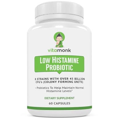 VitaMonk Low Histamine Probiotics Fight Histamine Intolerance and Support Balanced Gut Health - Histamine Free Probiotic for Those Seeking Health Improvements with Histamine Control -60 Capsules