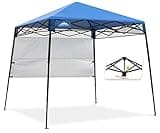 EAGLE PEAK 8x8 Pop Up Canopy Tent with Sidewall, Compact, Portable Slant Leg Instant Sun Shelter for Beach, Sports, & Camping, 8x8 Base 6x6 Top, Blue